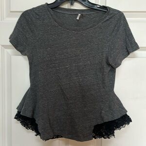 Sassy Free people grey top with black lace
